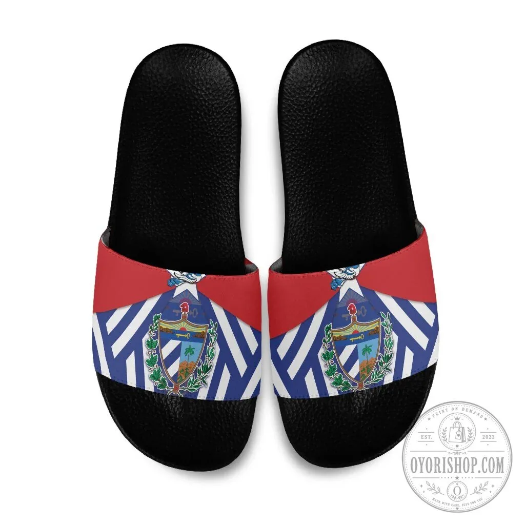 Cuban Flag and Coat of Arms Patterned Slide Sandals