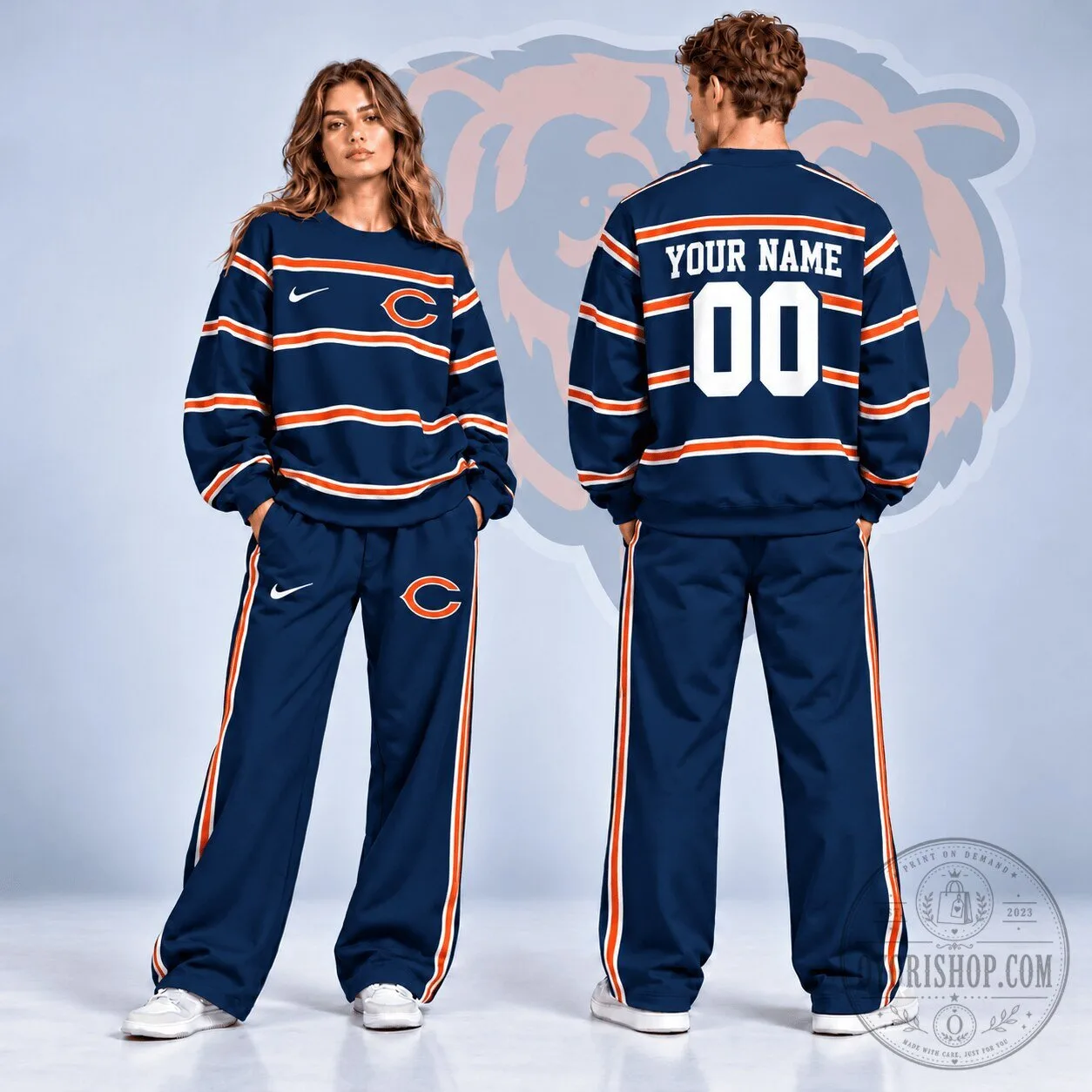 Chicago Bears NFL Team Personalized Custom Name Number Crewneck Sweatshirt
