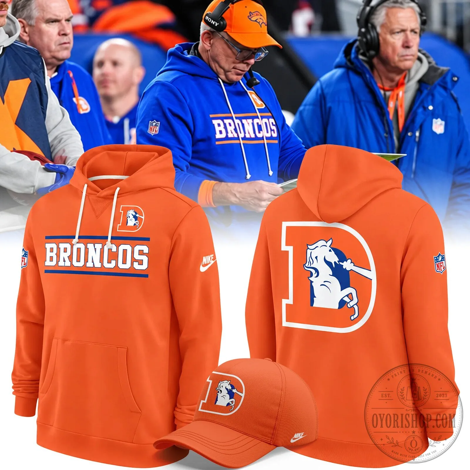 Denver Broncos Orange Team Logo Hoodie