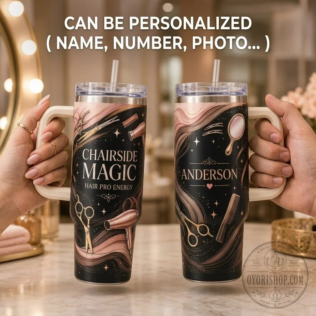 Hairdresser Chairside Magic Personalized Tumbler with Handle 1 Hairdresser Chairside Magic Personalized Tumbler with Handle