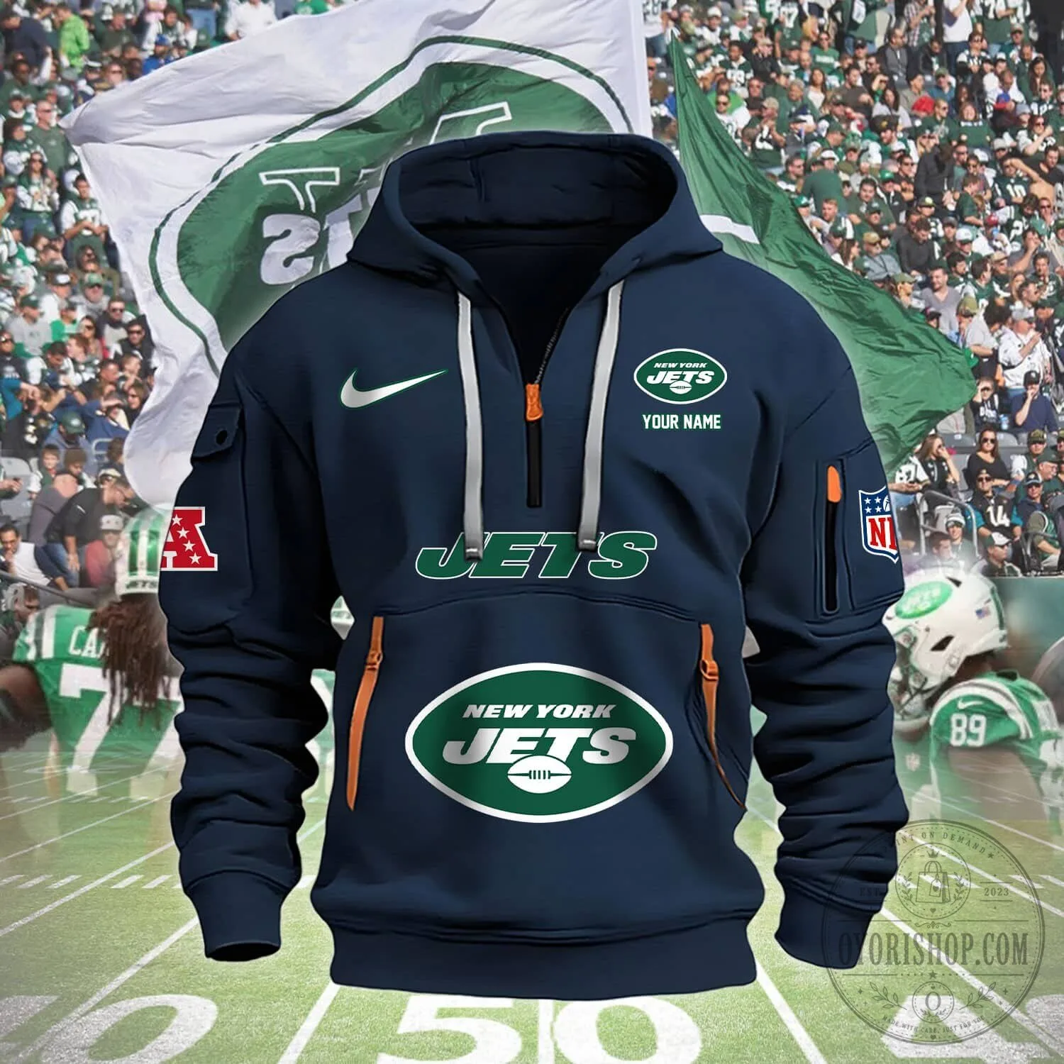 New York Jets American Football Team Personalized Half-Zip Hoodie 12 New York Jets American Football Team Personalized Half-Zip Hoodie