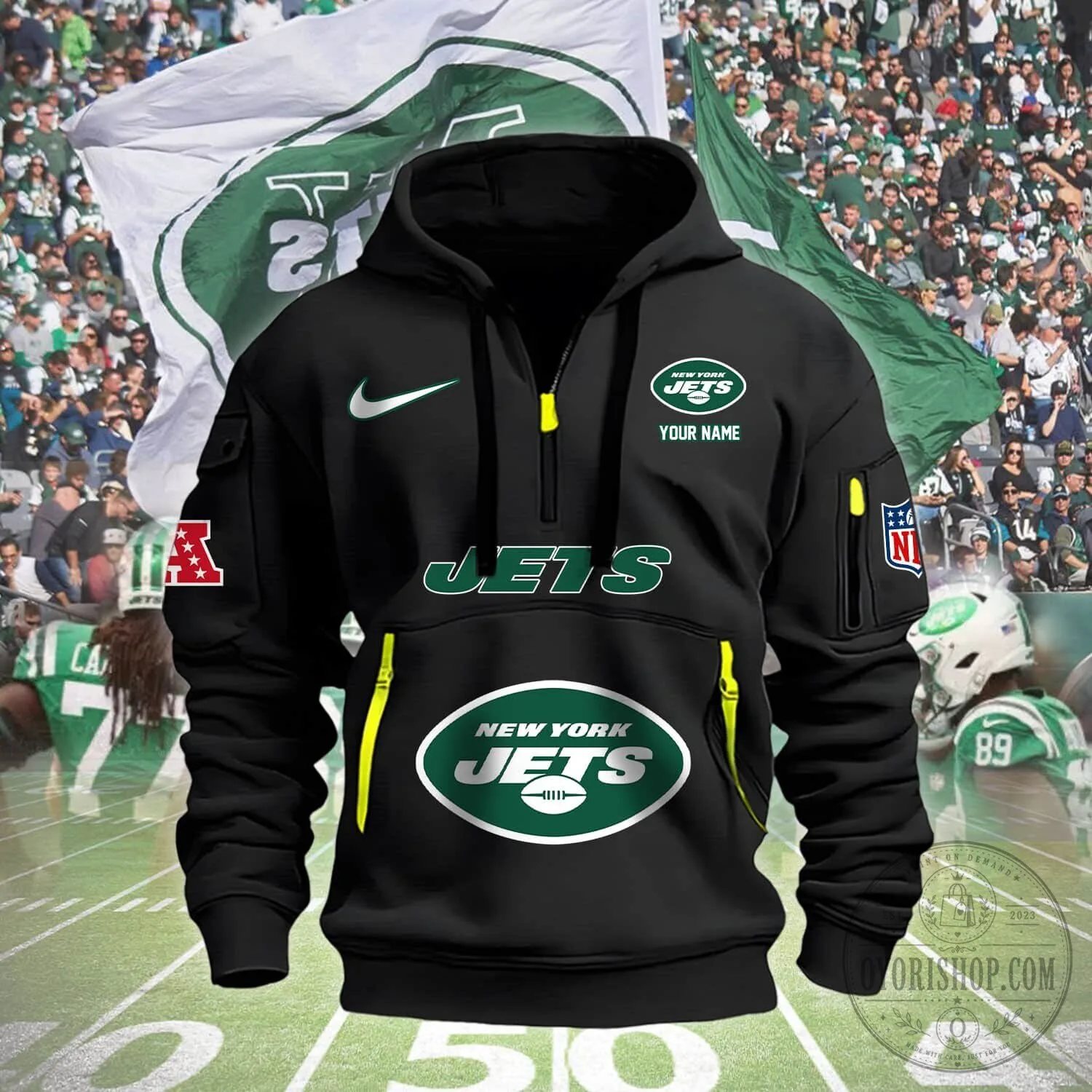 New York Jets American Football Team Personalized Half-Zip Hoodie 13 New York Jets American Football Team Personalized Half-Zip Hoodie