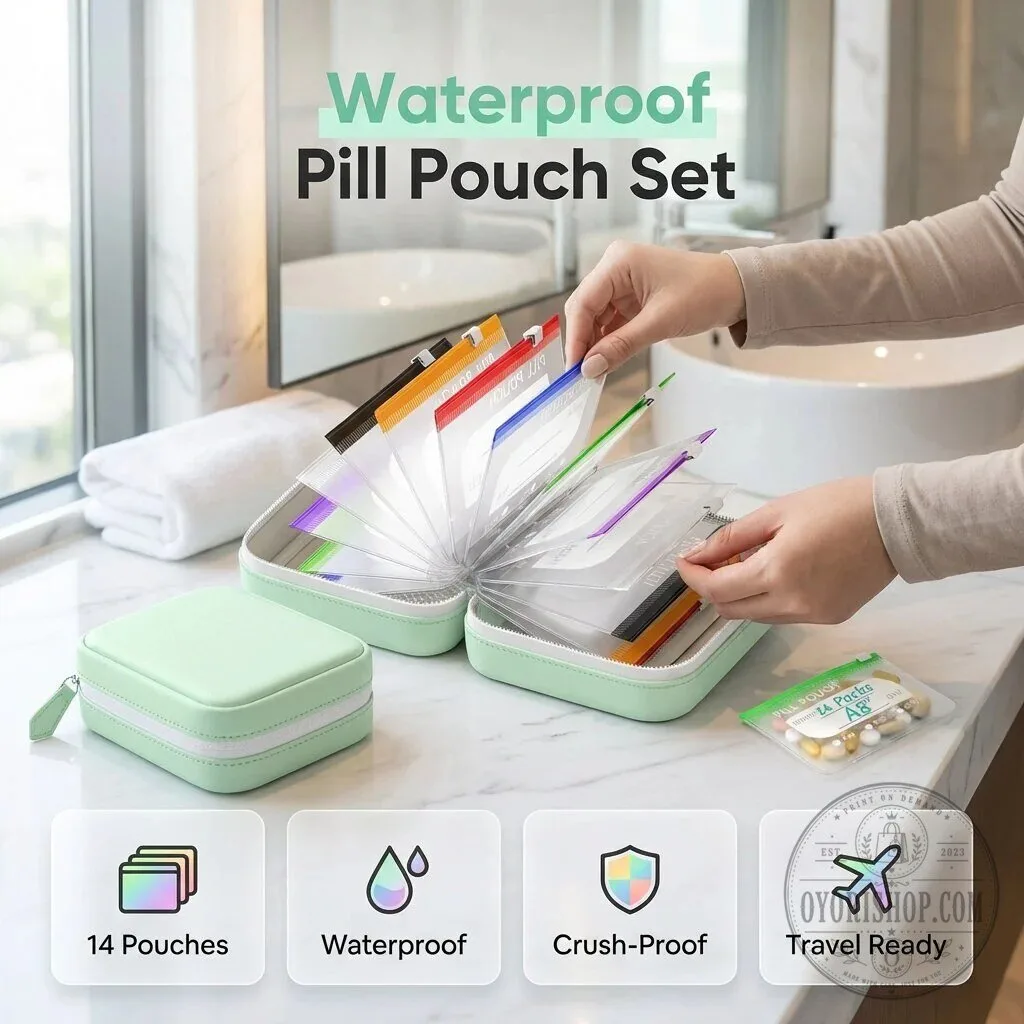 Waterproof Pill Pouch Set with 14 Crush-Proof Travel Ready Organizers 22 Waterproof Pill Pouch Set with 14 Crush-Proof Travel Ready Organizers