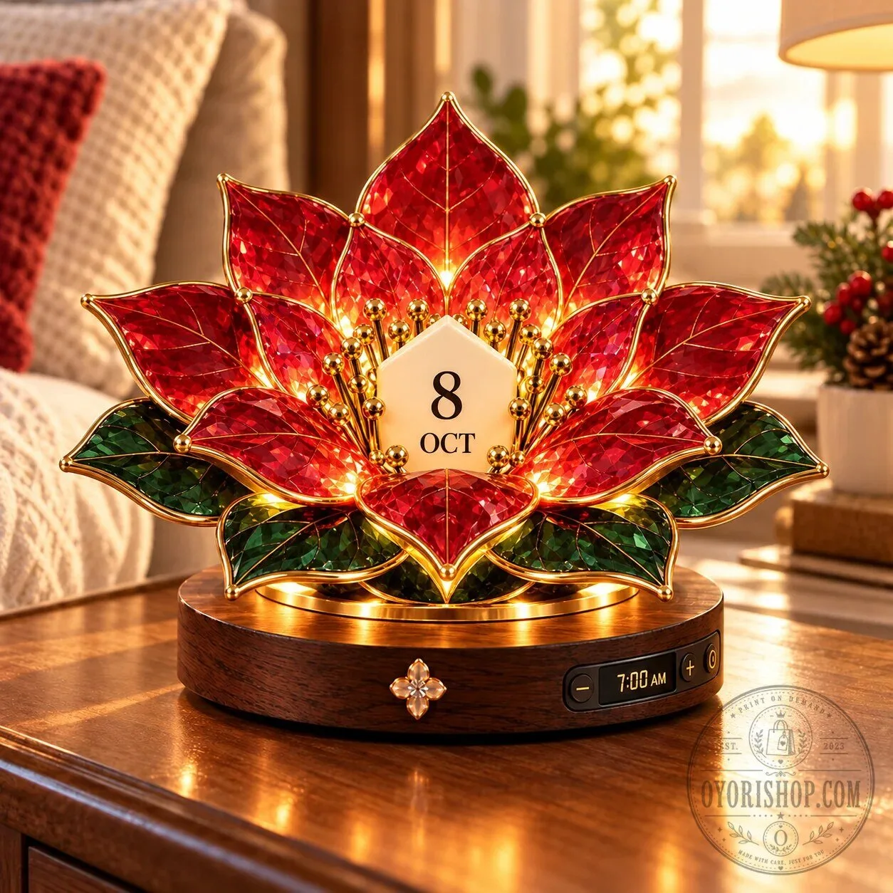 Christmas Poinsettia LED Light Perpetual Calendar Desk Decor 10 Christmas Poinsettia LED Light Perpetual Calendar Desk Decor