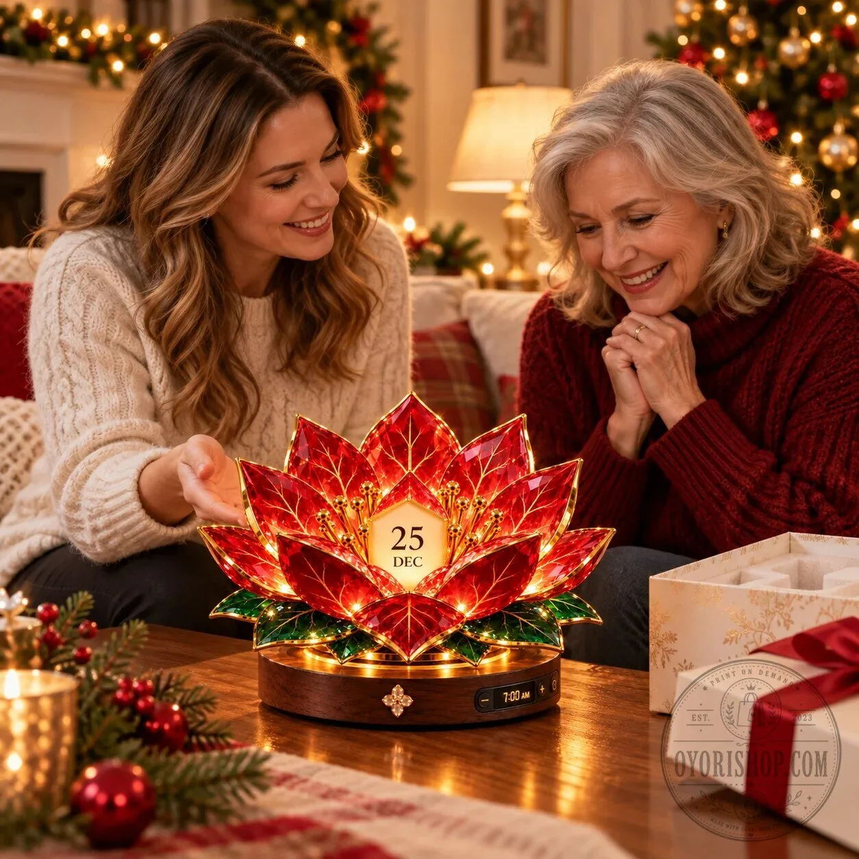 Christmas Poinsettia LED Light Perpetual Calendar Desk Decor 13 Christmas Poinsettia LED Light Perpetual Calendar Desk Decor