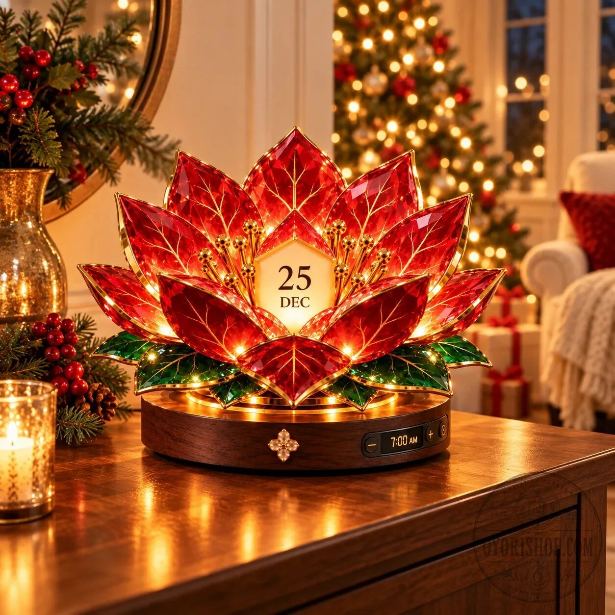 Christmas Poinsettia LED Light Perpetual Calendar Desk Decor 15 Christmas Poinsettia LED Light Perpetual Calendar Desk Decor