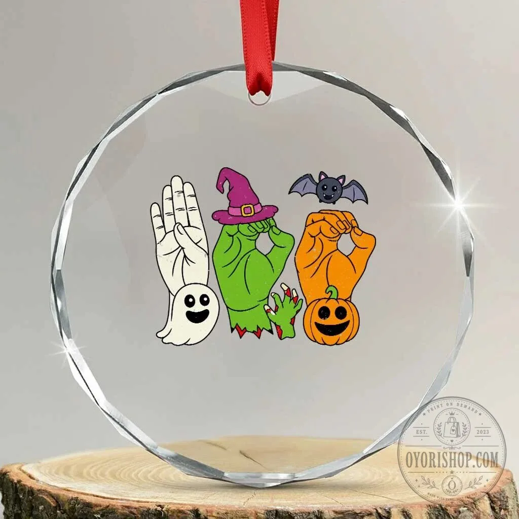 Boo American Sign Language Halloween Spooky Ghost Pumpkin Bat Crystal Glass Ornament 1 Boo American Sign Language Halloween Spooky Ghost Pumpkin Bat Crystal Glass Ornament