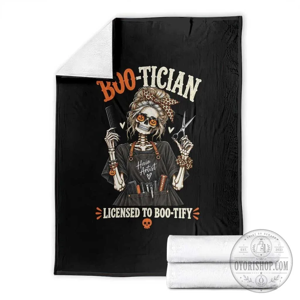 Boo-Tician Hair Artist Skeleton Messy Bun Halloween Soft Fleece Blanket