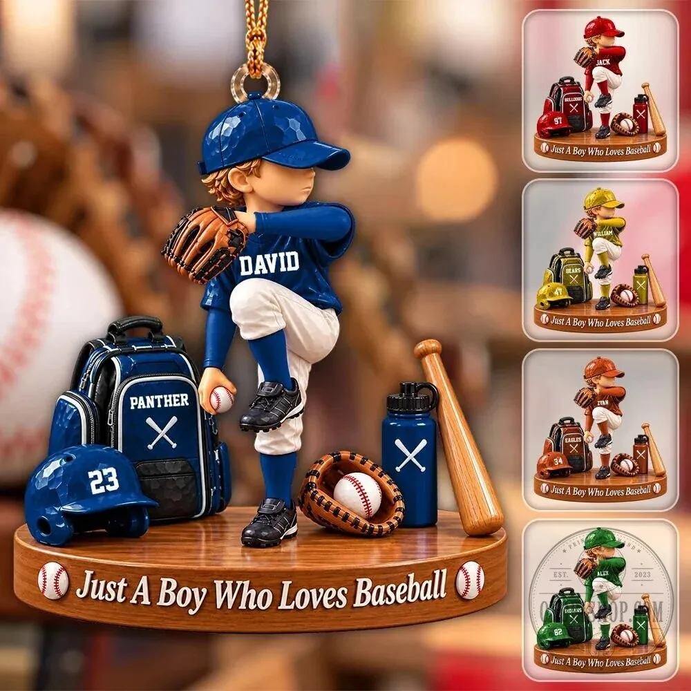 Personalized Baseball Player Boy with Bat and Glove Christmas Tree Ornament 3 Personalized Baseball Player Boy with Bat and Glove Christmas Tree Ornament