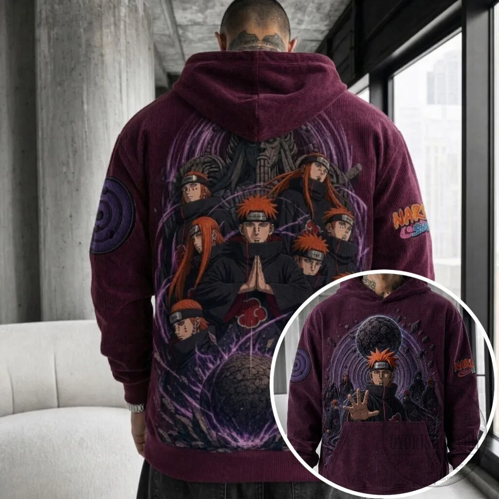 Naruto Shippuden Akatsuki Pain Anime Corduroy Oversized Hoodie