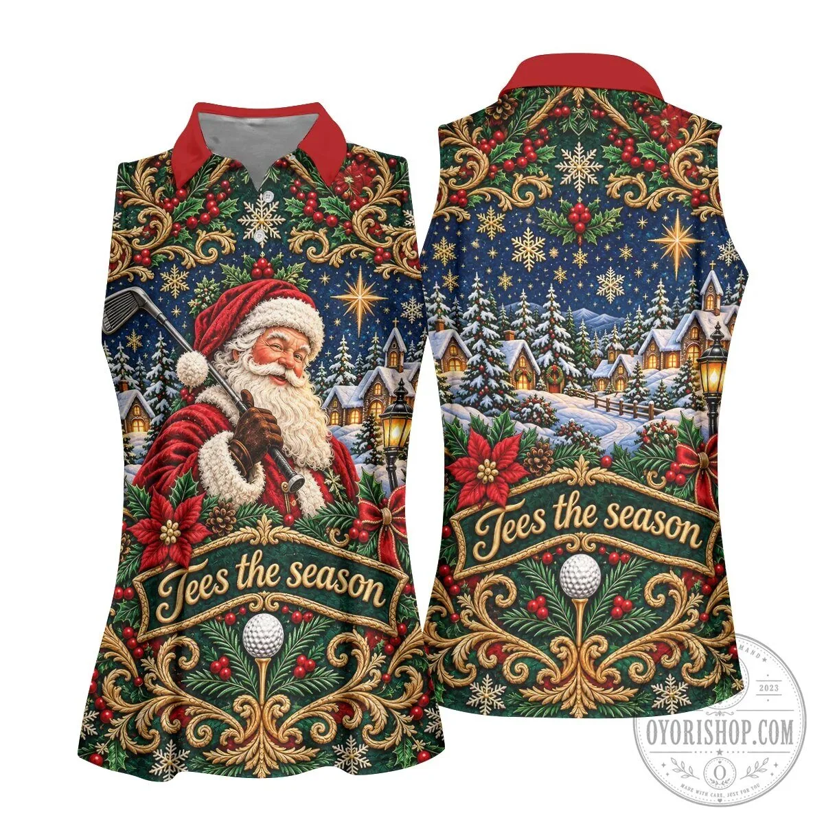 Tees The Season Santa Claus Christmas Golf Polo Shirt for Women 19 Tees The Season Santa Claus Christmas Golf Polo Shirt for Women