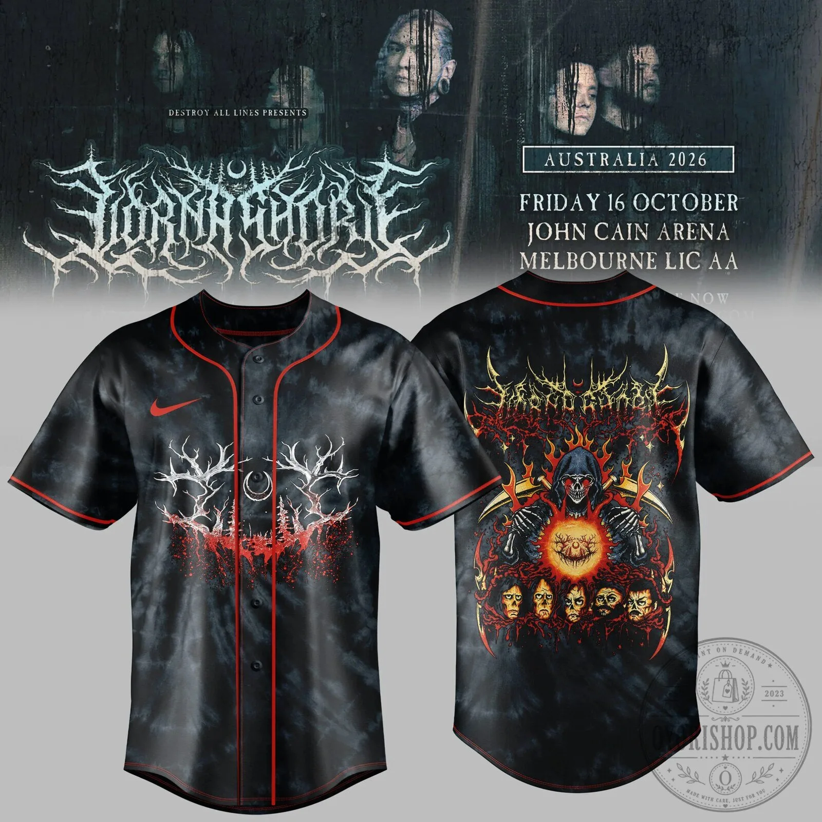 Lorna Shore Australia and New Zealand Tour 2026 Exclusive Baseball Jersey 3 Lorna Shore Australia and New Zealand Tour 2026 Exclusive Baseball Jersey